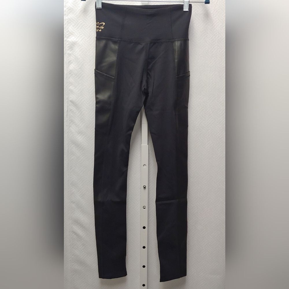 Laila Ali Faux Leather Side Panel Leggings NEW